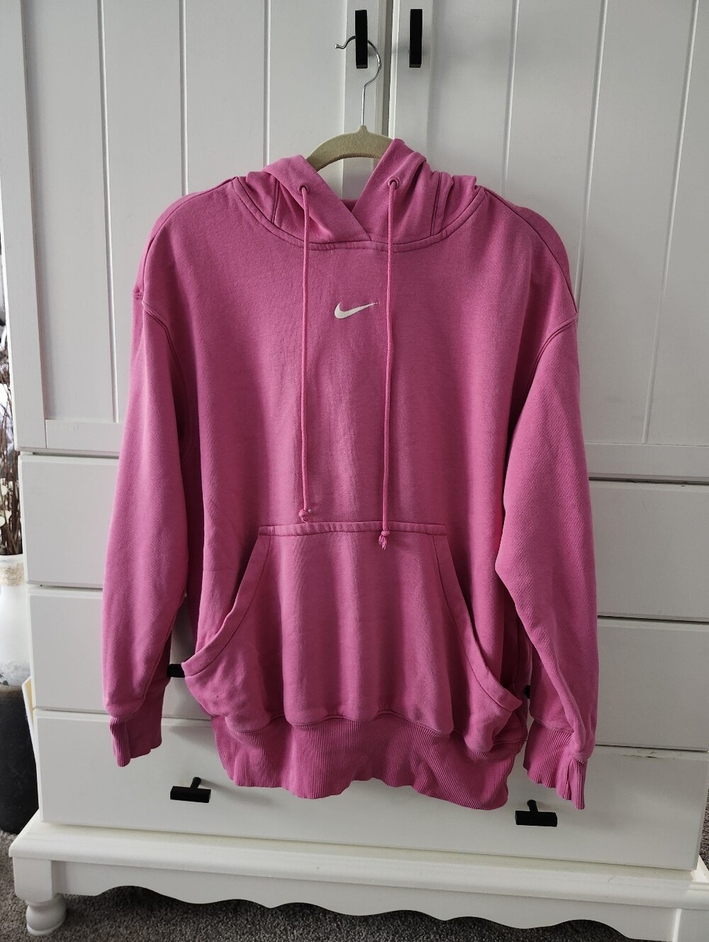 Nike Womens Crewneck Hoodie in Bright Pink with White Swoosh Oversize S